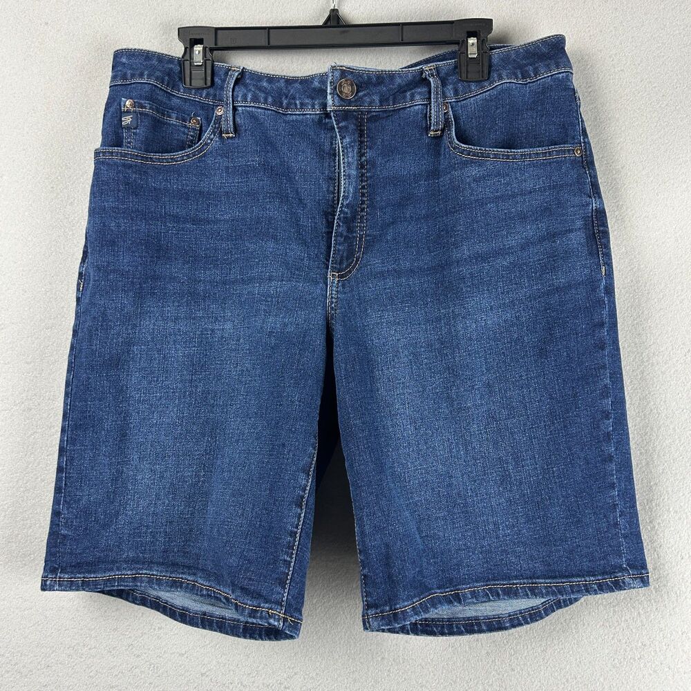 Seven7 Womens 14 Medium Wash Denim Bermuda Shorts Blue Stretch Mid Rise 5 Pckt